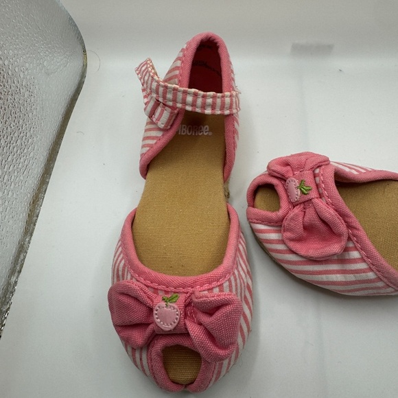 Gymboree Toddler Girl 2T Pink & White Striped Cherry Peep Toe Sandal - Picture 2 of 8